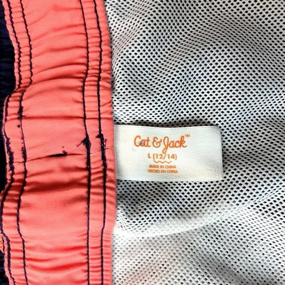 Boys Cat & Jack Large Swim Trunks Blue & White Striped Elastic Waist Mesh Lining - Picture 5 of 7